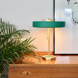 Mid Century Modern Spun Metal Table Lamp with Pull Chain and Opal Diffuser Accent