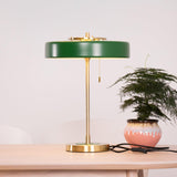 Mid Century Modern Spun Metal Table Lamp with Pull Chain and Opal Diffuser Accent