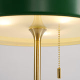 Mid Century Modern Spun Metal Table Lamp with Pull Chain and Opal Diffuser Accent