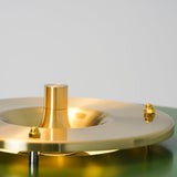 Mid Century Modern Spun Metal Table Lamp with Pull Chain and Opal Diffuser Accent