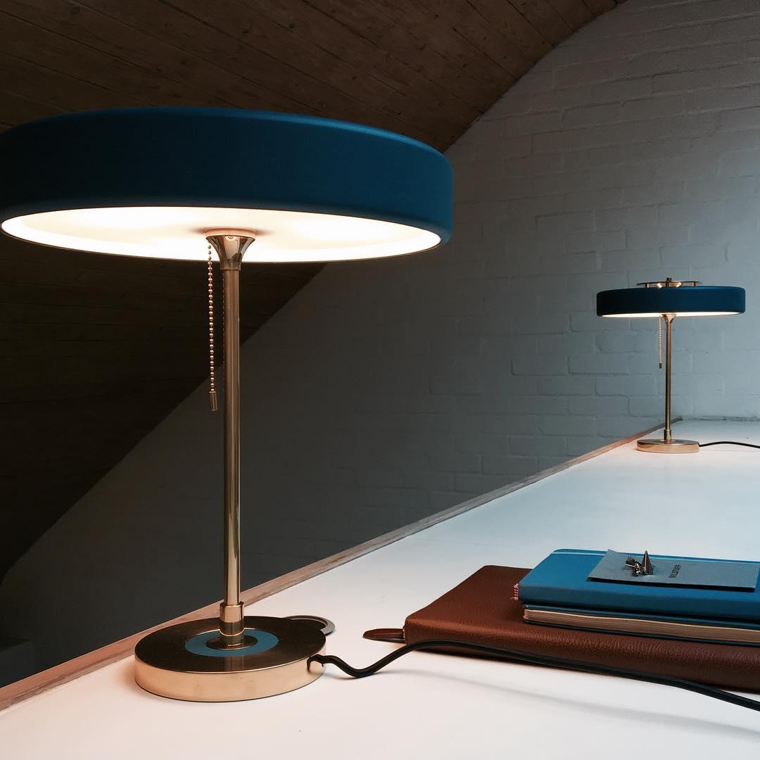 Mid Century Modern Spun Metal Table Lamp with Pull Chain and Opal Diffuser Accent