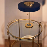 Mid Century Modern Spun Metal Table Lamp with Pull Chain and Opal Diffuser Accent