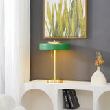 Mid Century Modern Spun Metal Table Lamp with Pull Chain and Opal Diffuser Accent