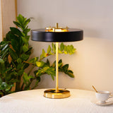 Mid Century Modern Spun Metal Table Lamp with Pull Chain and Opal Diffuser Accent