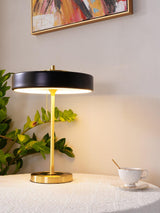 Mid Century Modern Spun Metal Table Lamp with Pull Chain and Opal Diffuser Accent