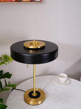 Mid Century Modern Spun Metal Table Lamp with Pull Chain and Opal Diffuser Accent