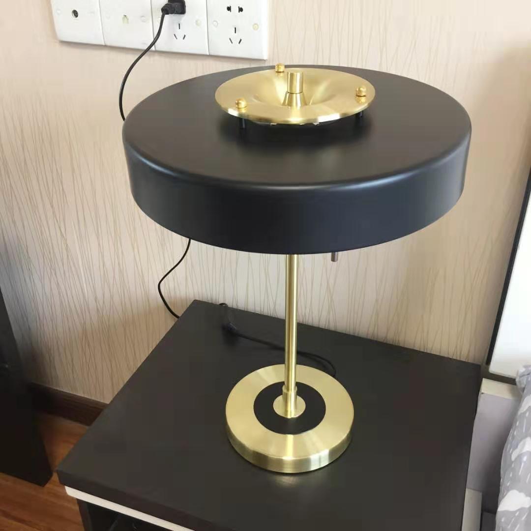 Mid Century Modern Spun Metal Table Lamp with Pull Chain and Opal Diffuser Accent