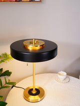 Mid Century Modern Spun Metal Table Lamp with Pull Chain and Opal Diffuser Accent