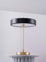Mid Century Modern Spun Metal Table Lamp with Pull Chain and Opal Diffuser Accent