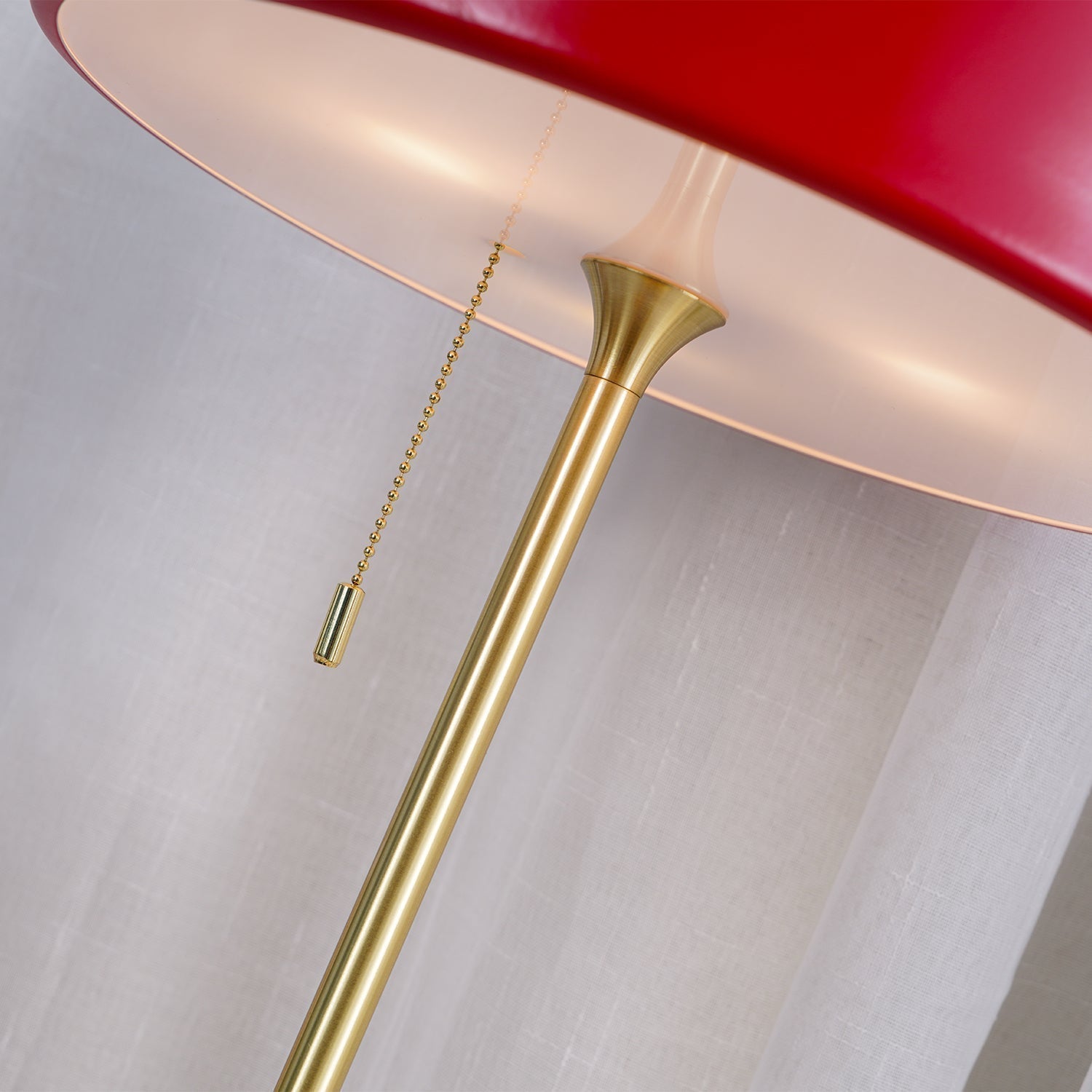 Mid Century Modern Spun Metal Table Lamp with Pull Chain and Opal Diffuser Accent