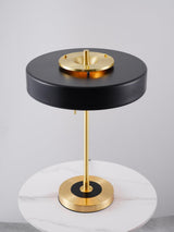 Mid Century Modern Spun Metal Table Lamp with Pull Chain and Opal Diffuser Accent