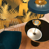 Mid Century Modern Spun Metal Table Lamp with Pull Chain and Opal Diffuser Accent