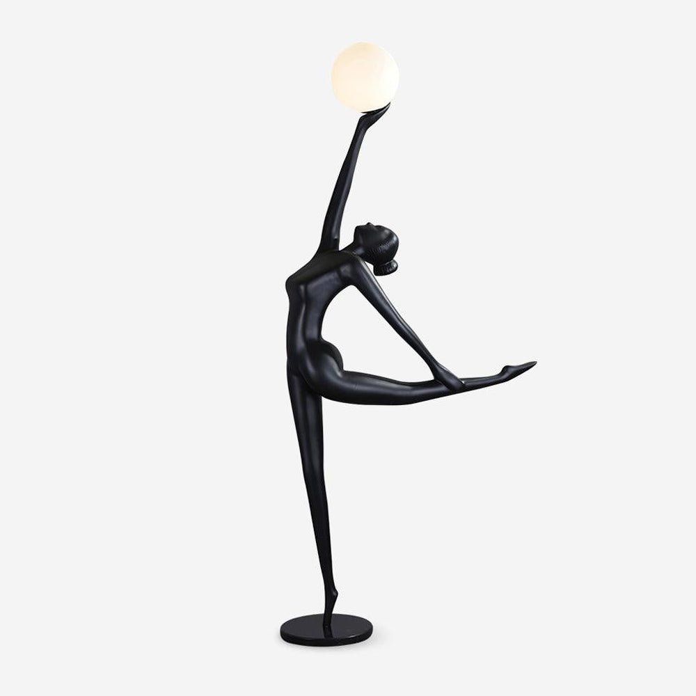 Modern Artistic Rhythmic Gymnast Sculpture Floor Lamp with Glass Globe Shade
