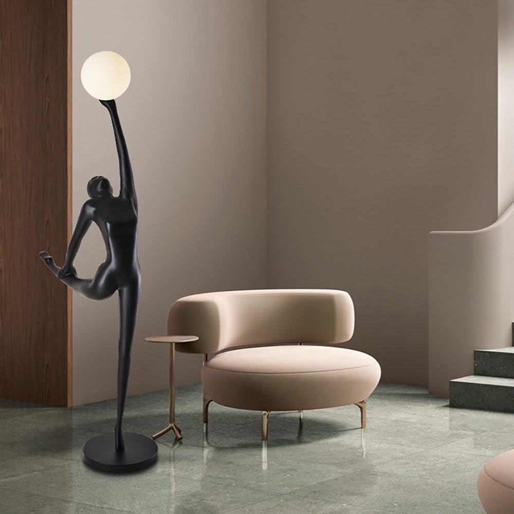 Modern Artistic Rhythmic Gymnast Sculpture Floor Lamp with Glass Globe Shade