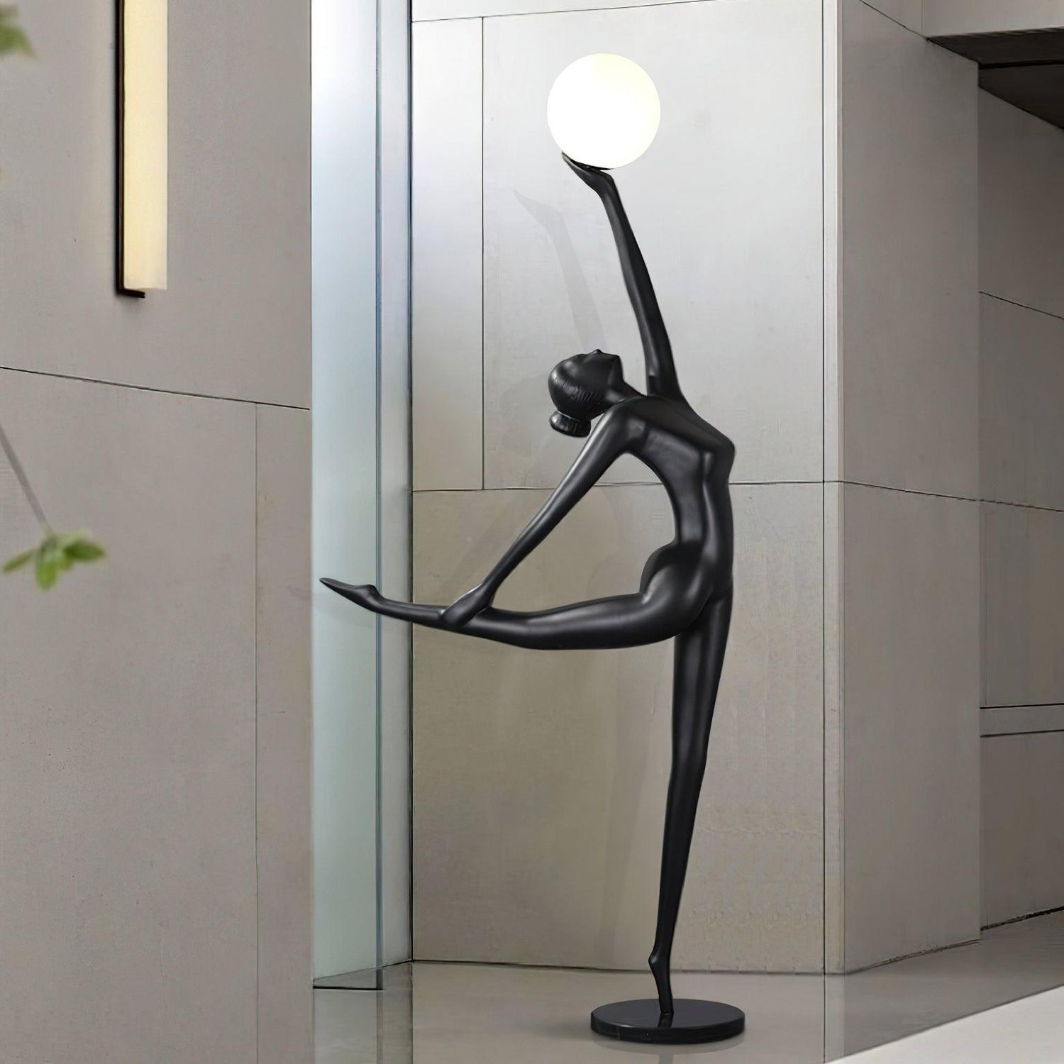 Modern Artistic Rhythmic Gymnast Sculpture Floor Lamp with Glass Globe Shade