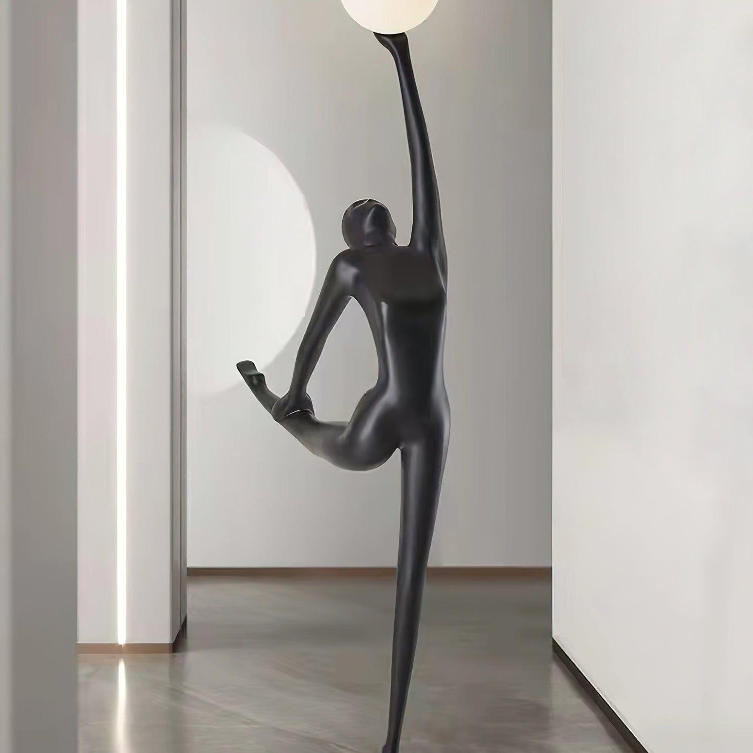 Modern Artistic Rhythmic Gymnast Sculpture Floor Lamp with Glass Globe Shade
