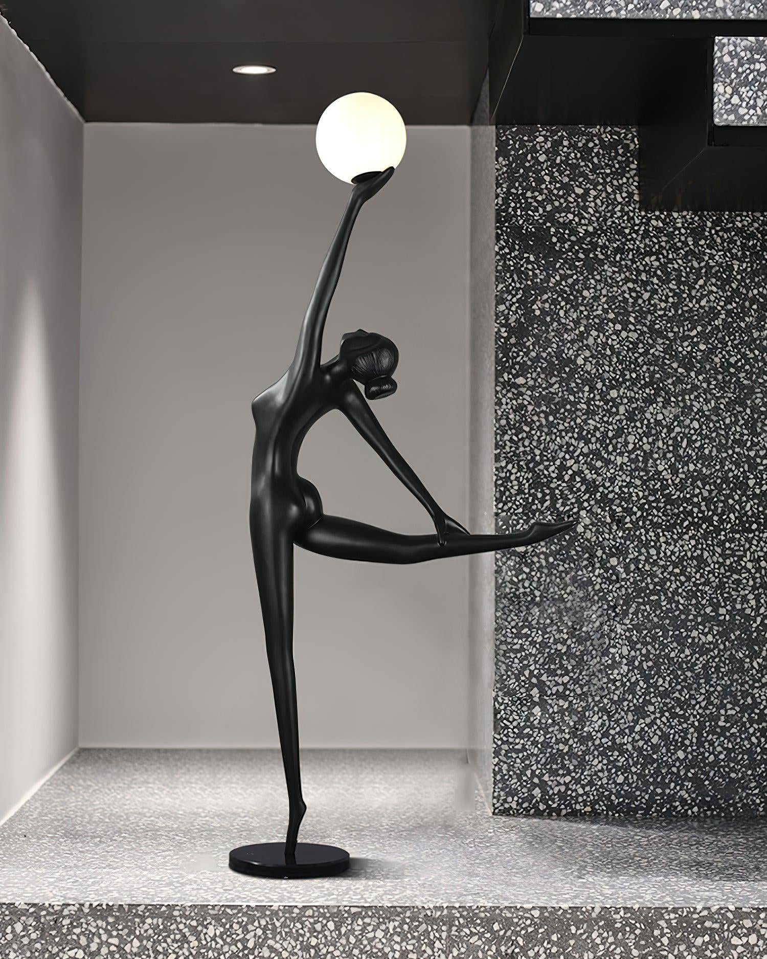 Modern Artistic Rhythmic Gymnast Sculpture Floor Lamp with Glass Globe Shade
