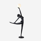 Modern Artistic Rhythmic Gymnast Sculpture Floor Lamp with Glass Globe Shade