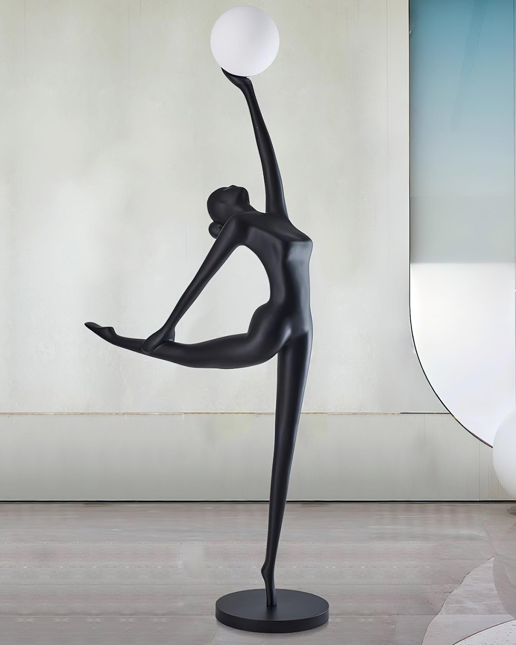 Modern Artistic Rhythmic Gymnast Sculpture Floor Lamp with Glass Globe Shade