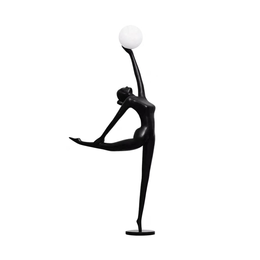 Modern Artistic Rhythmic Gymnast Sculpture Floor Lamp with Glass Globe Shade