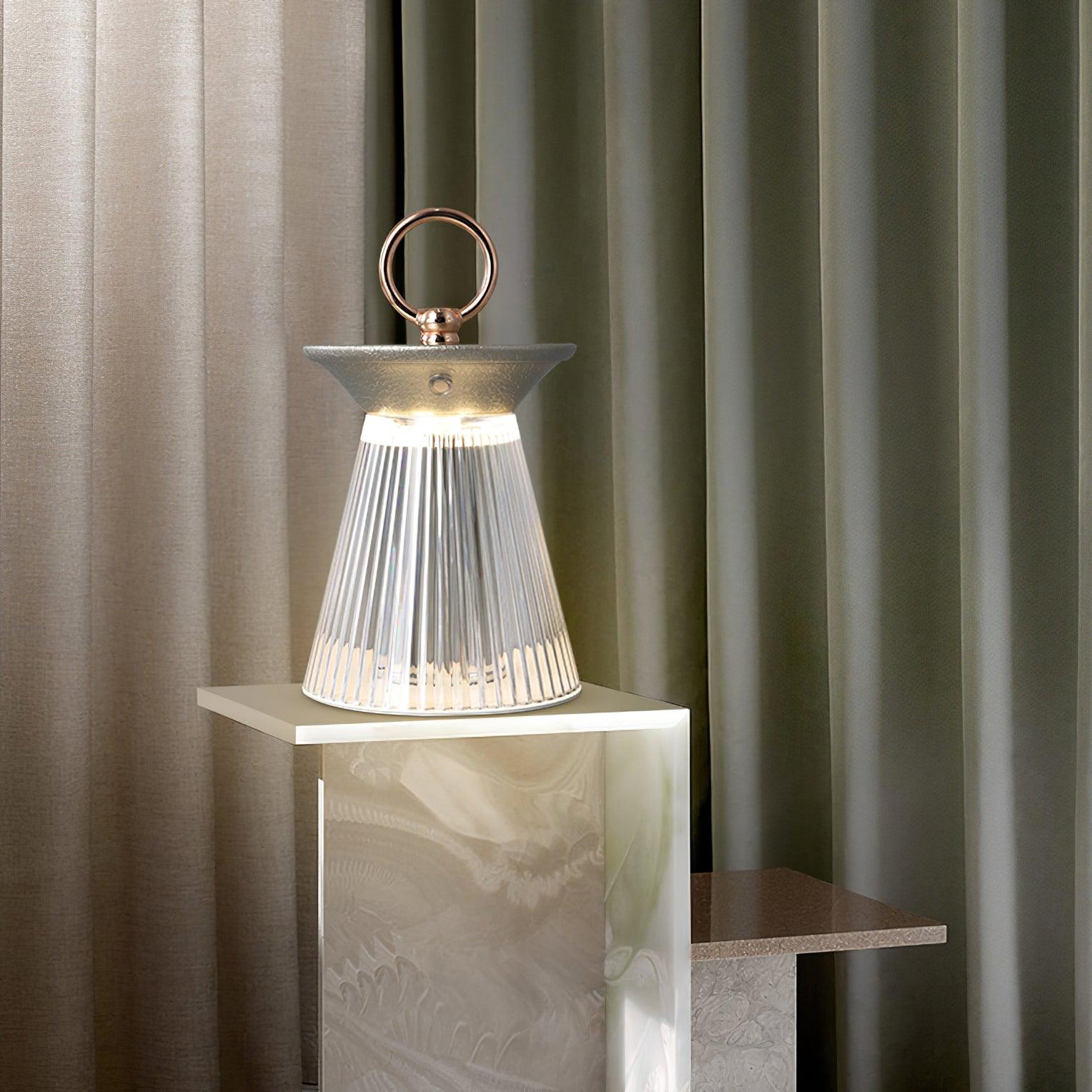 Modern Ribbed Acrylic Rechargeable LED Table Lamp with USB Battery Power for Bedside