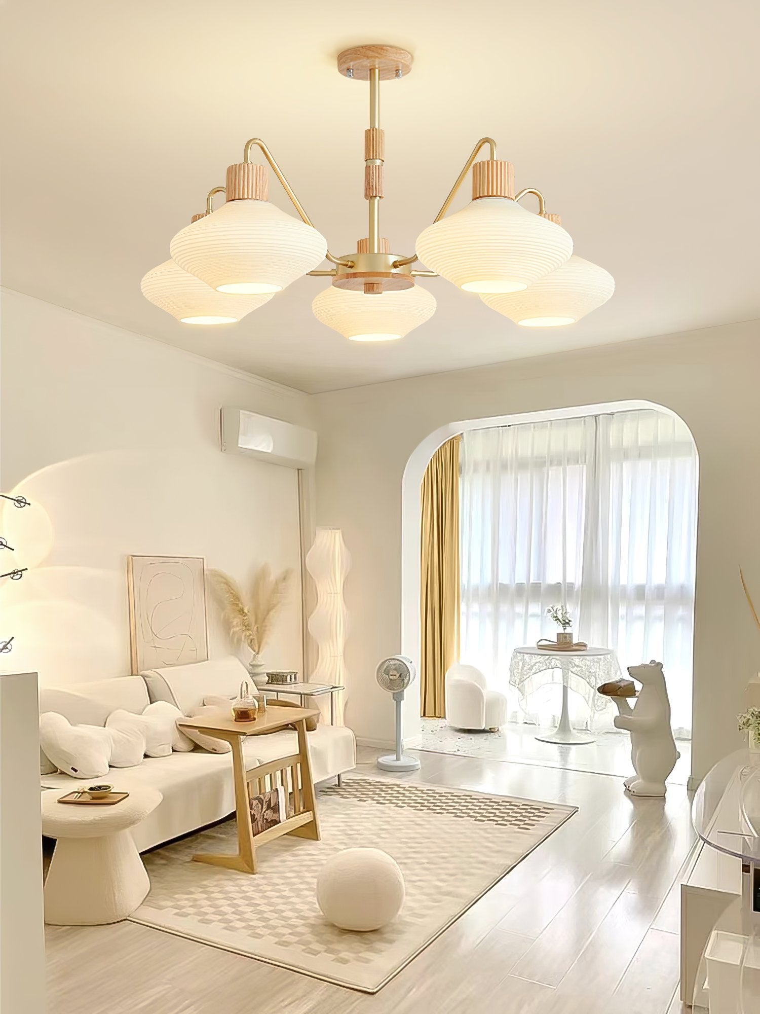 modern-ribbed-rubberwood-chandelier-with-white-glass-globes-and-gold-accents