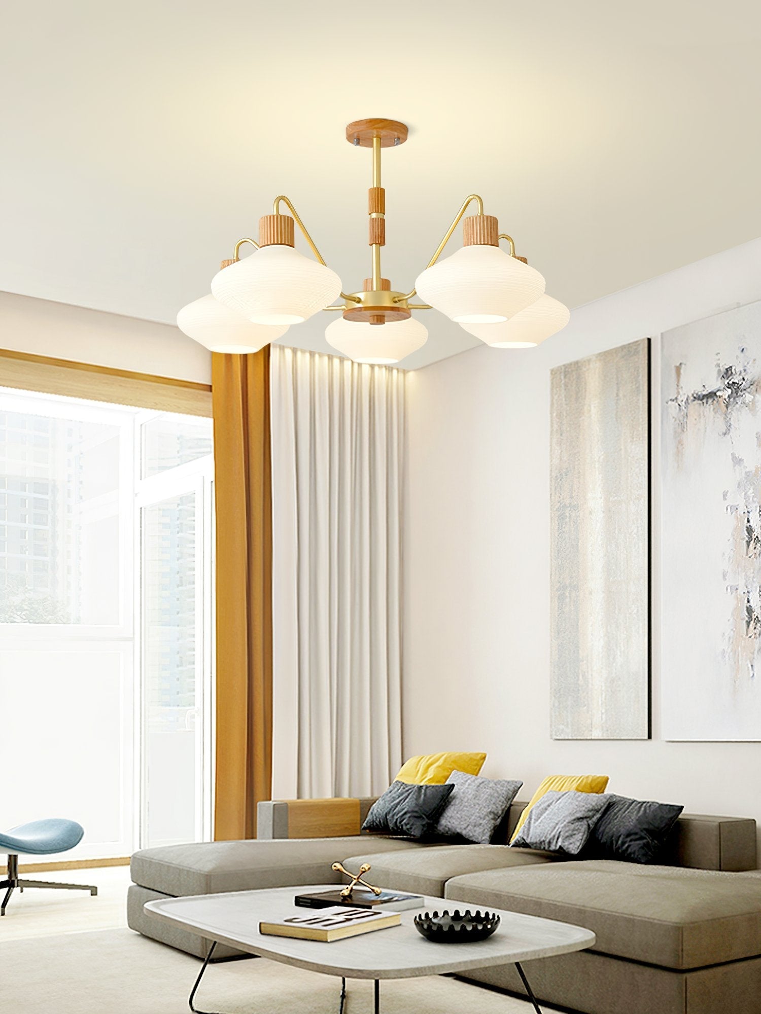 modern-ribbed-rubberwood-chandelier-with-white-glass-globes-and-gold-accents