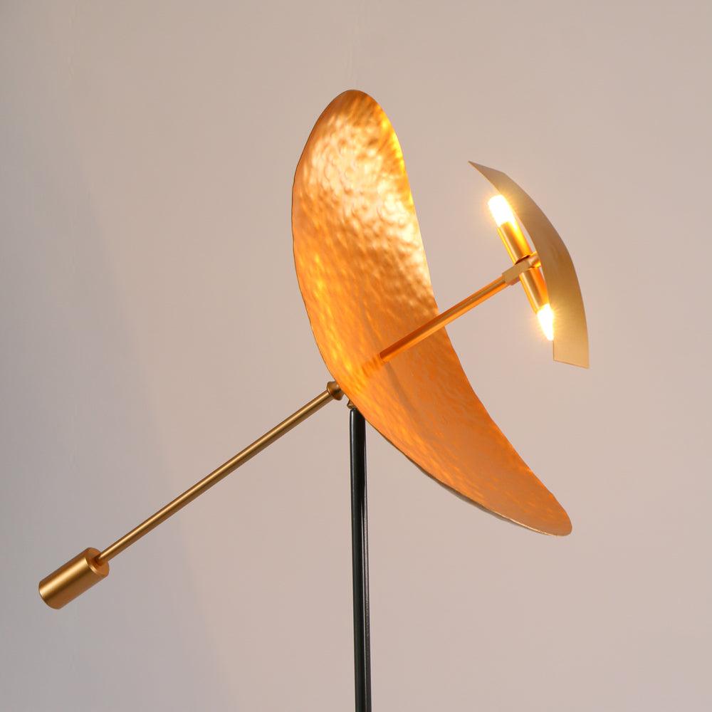 Modern Ribot Sculptural Tall Floor Lamp with Hand Hammered Brass Diffuser