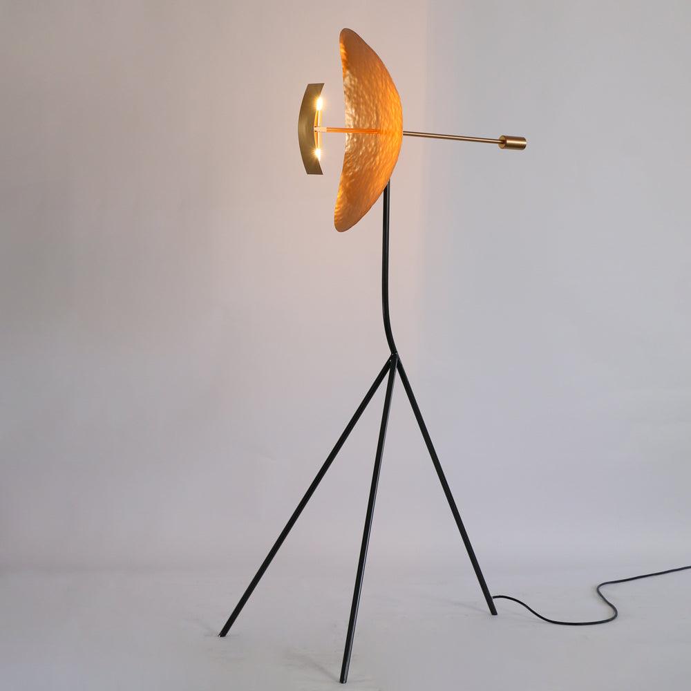Modern Ribot Sculptural Tall Floor Lamp with Hand Hammered Brass Diffuser