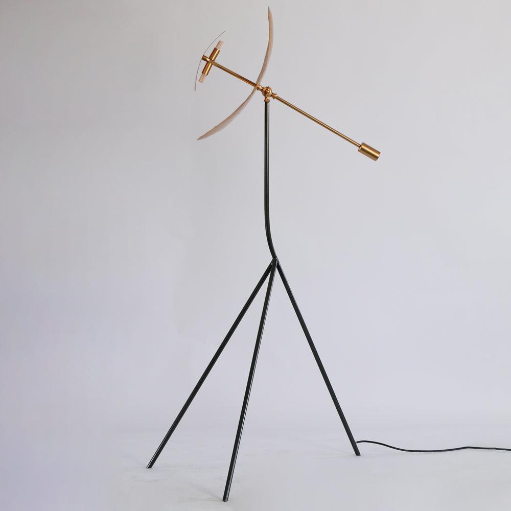 Modern Ribot Sculptural Tall Floor Lamp with Hand Hammered Brass Diffuser