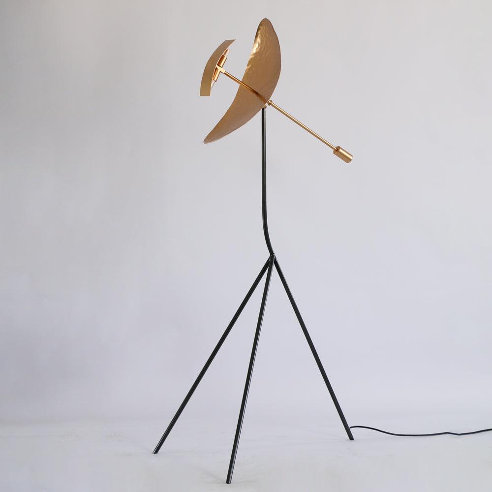 Modern Ribot Sculptural Tall Floor Lamp with Hand Hammered Brass Diffuser