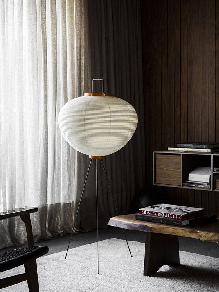 Japanese Rice Paper Floor Lamp Sculptural Mulberry Paper Standing Lantern Lighting