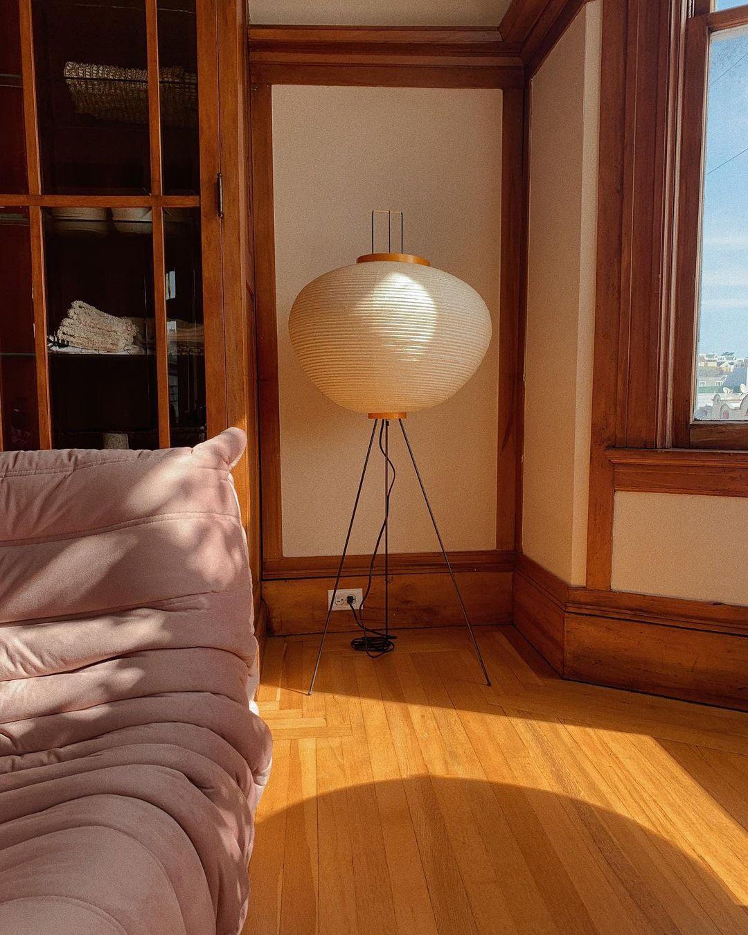 Japanese Rice Paper Floor Lamp Sculptural Mulberry Paper Standing Lantern Lighting