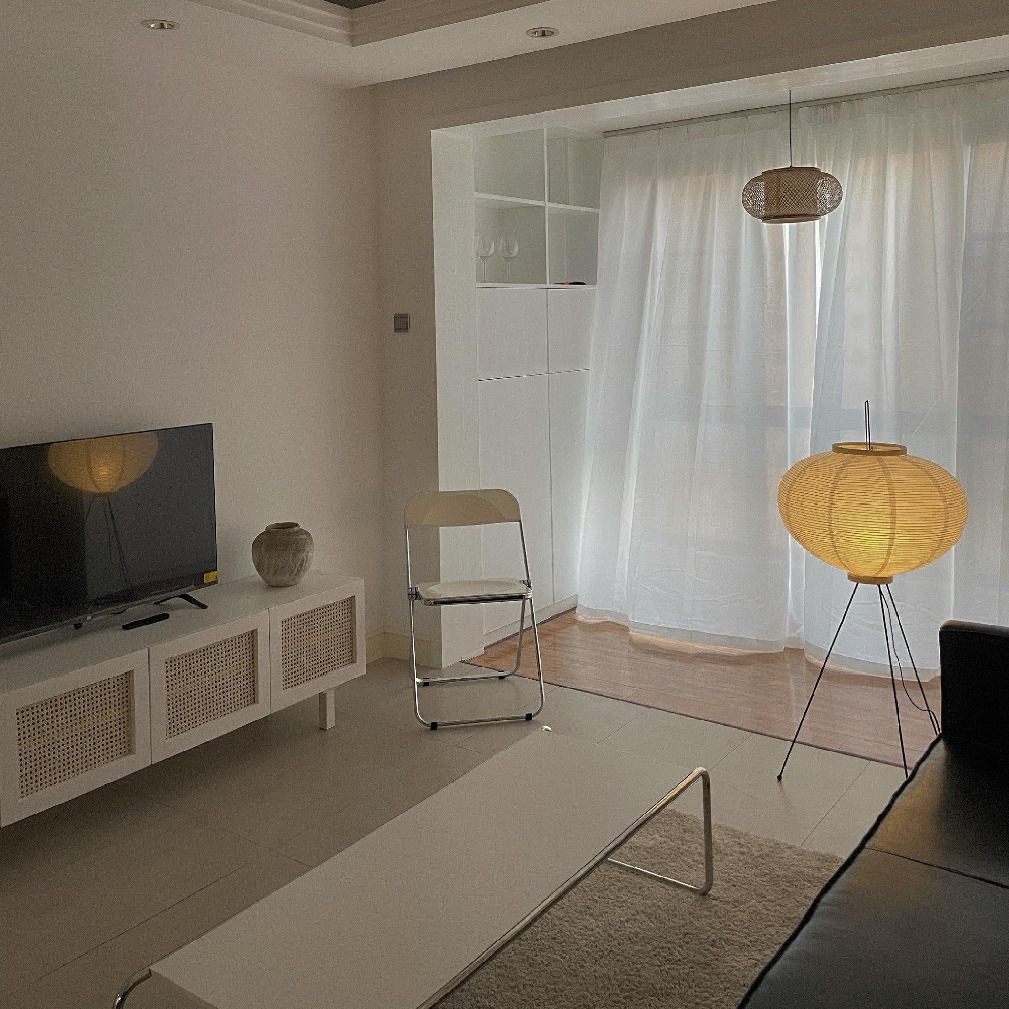Japanese Rice Paper Floor Lamp Sculptural Mulberry Paper Standing Lantern Lighting