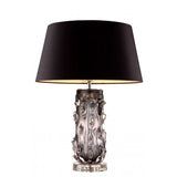 Modern Blown Glass Table Lamp with Green Finish and Grey Fabric Shade for Bedroom