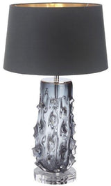 Modern Blown Glass Table Lamp with Green Finish and Grey Fabric Shade for Bedroom