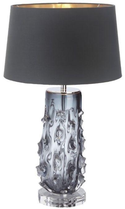 Modern Blown Glass Table Lamp with Green Finish and Grey Fabric Shade for Bedroom