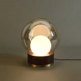 Rigel Contemporary Wood and Metal Table Lamp with Amber Glass Shade for Bedroom