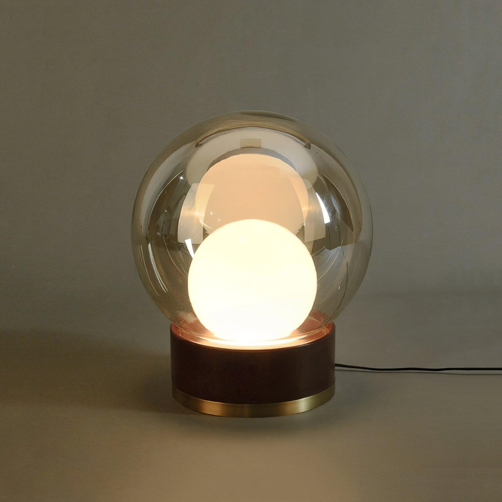 Rigel Contemporary Wood and Metal Table Lamp with Amber Glass Shade for Bedroom