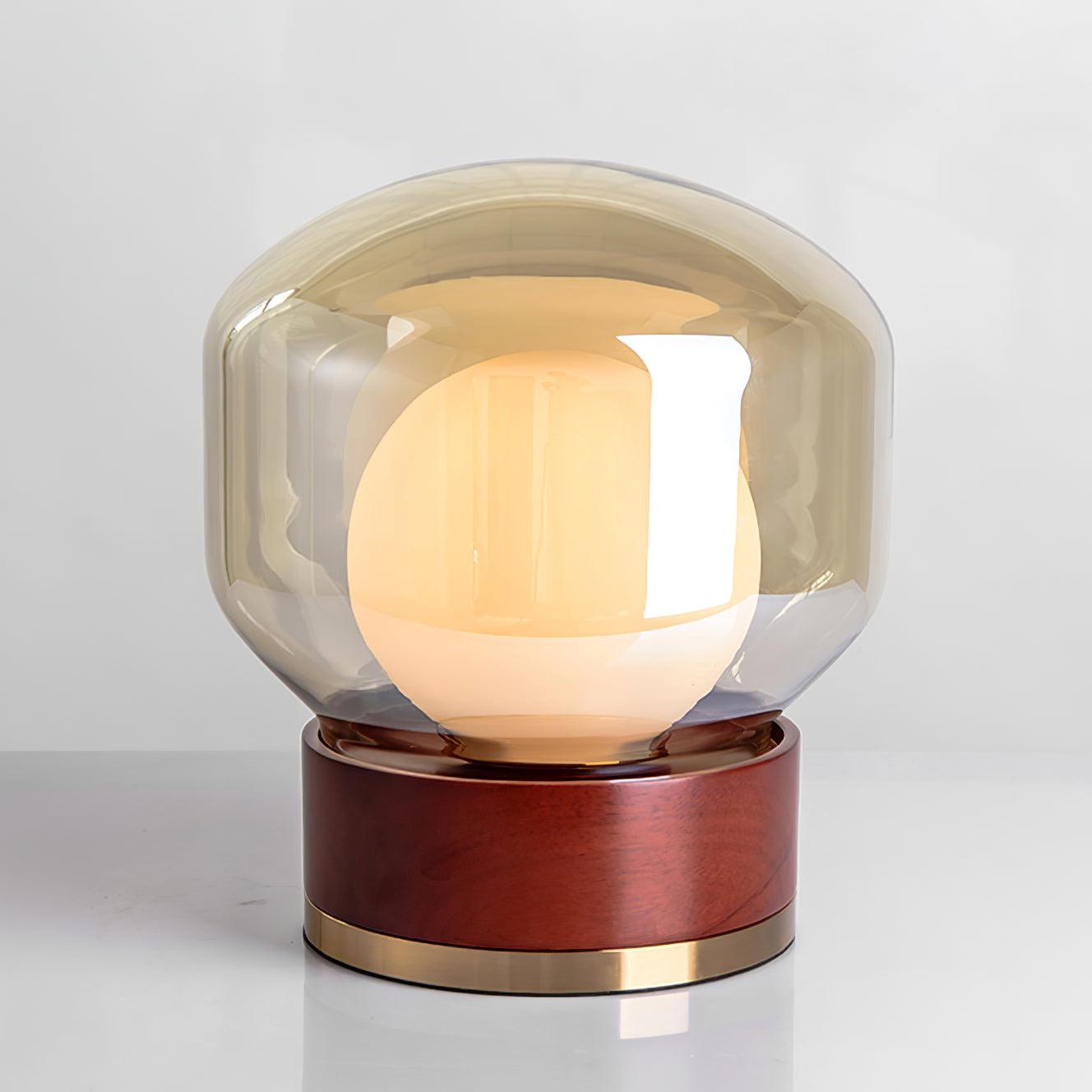 Rigel Contemporary Wood and Metal Table Lamp with Amber Glass Shade for Bedroom
