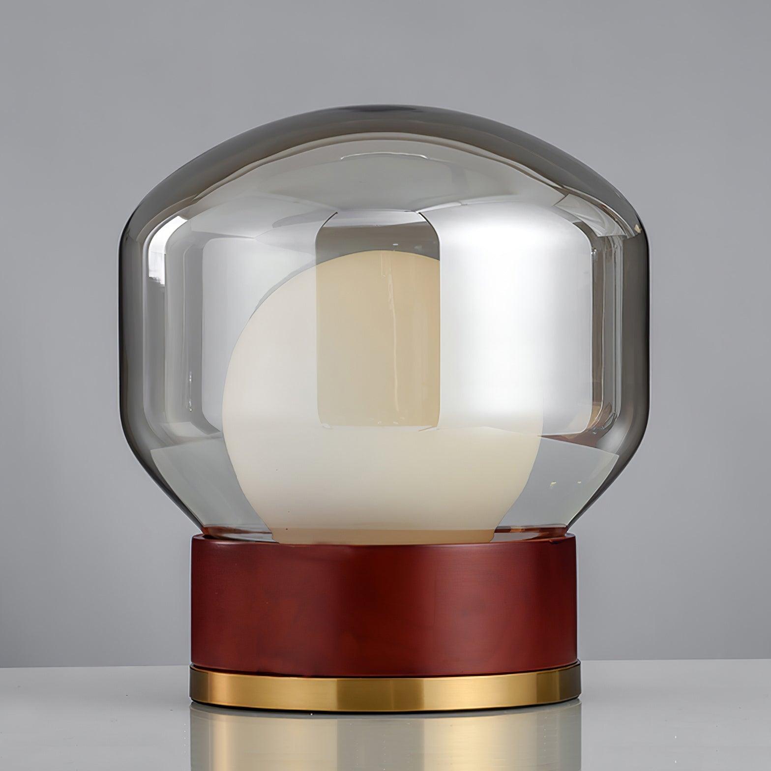 Rigel Contemporary Wood and Metal Table Lamp with Amber Glass Shade for Bedroom