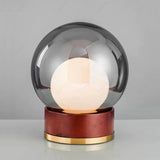 Rigel Contemporary Wood and Metal Table Lamp with Amber Glass Shade for Bedroom
