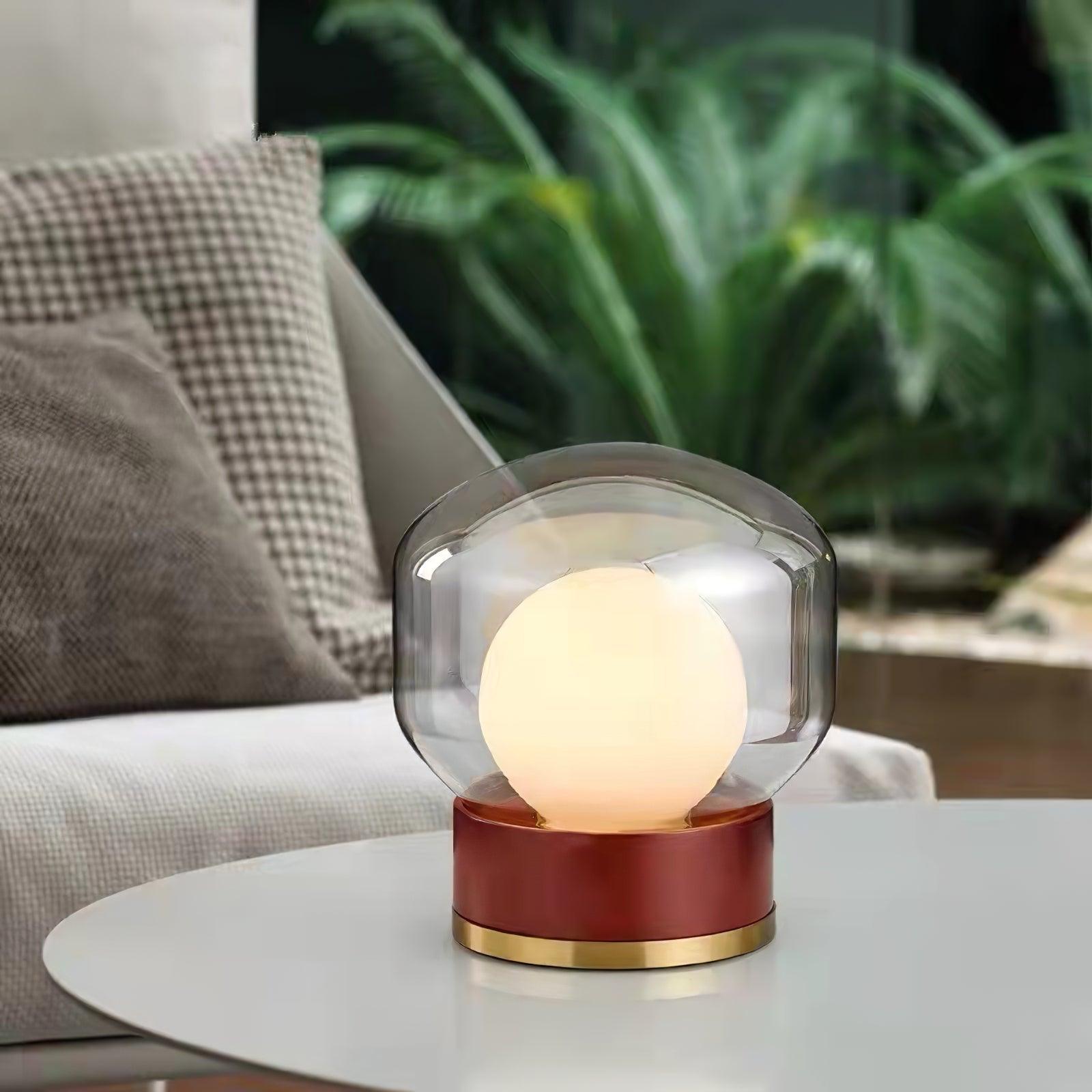 Rigel Contemporary Wood and Metal Table Lamp with Amber Glass Shade for Bedroom