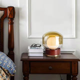 Rigel Contemporary Wood and Metal Table Lamp with Amber Glass Shade for Bedroom