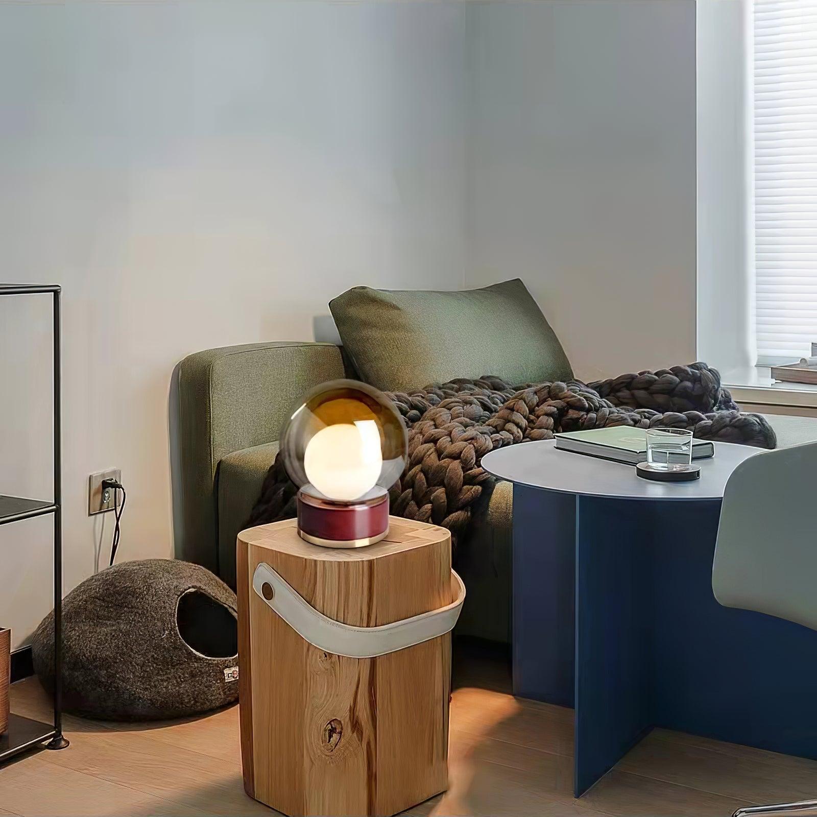 Rigel Contemporary Wood and Metal Table Lamp with Amber Glass Shade for Bedroom