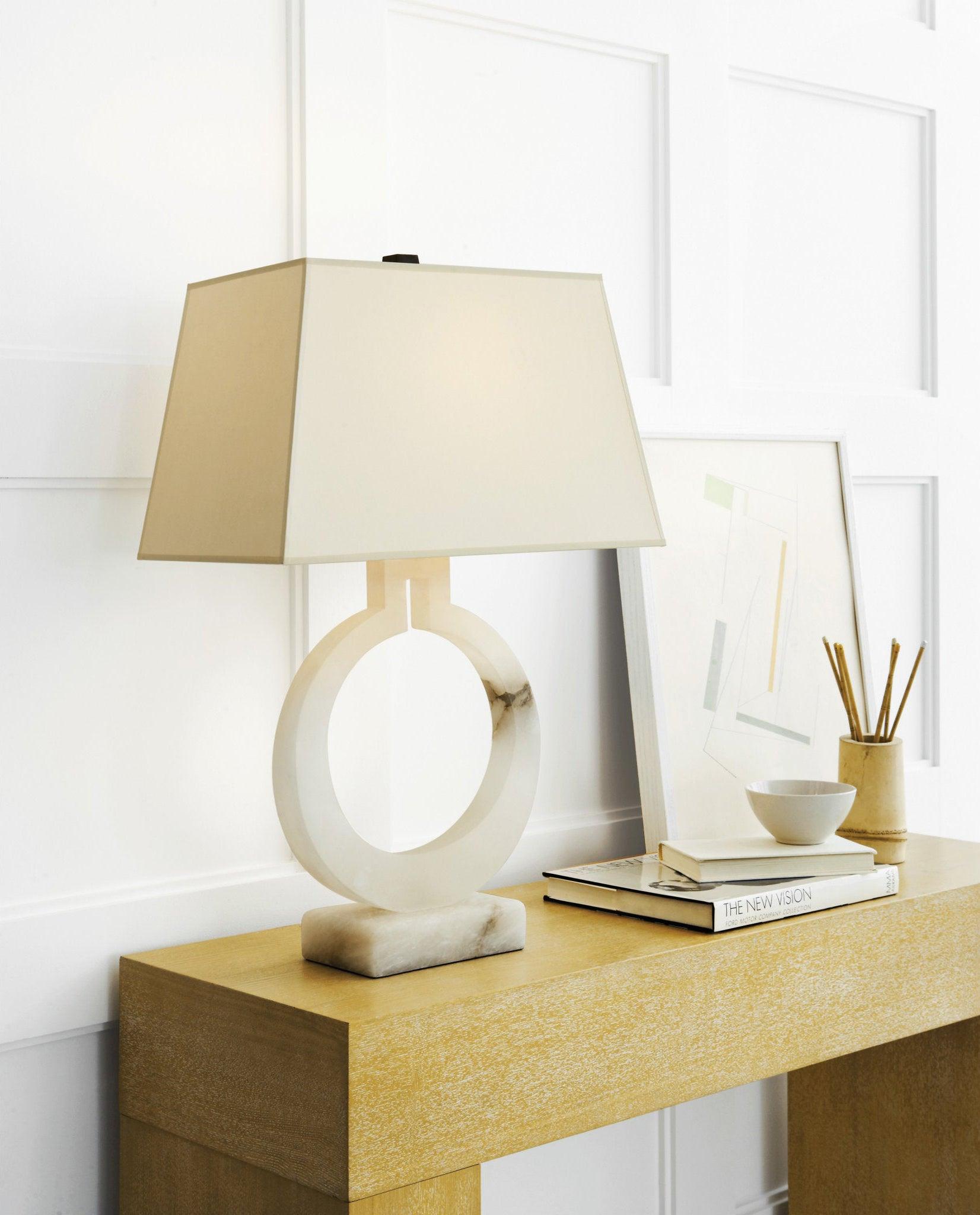 Modern Ring Silhouette Table Lamp with Fabric Shade for Bedside or Living Room