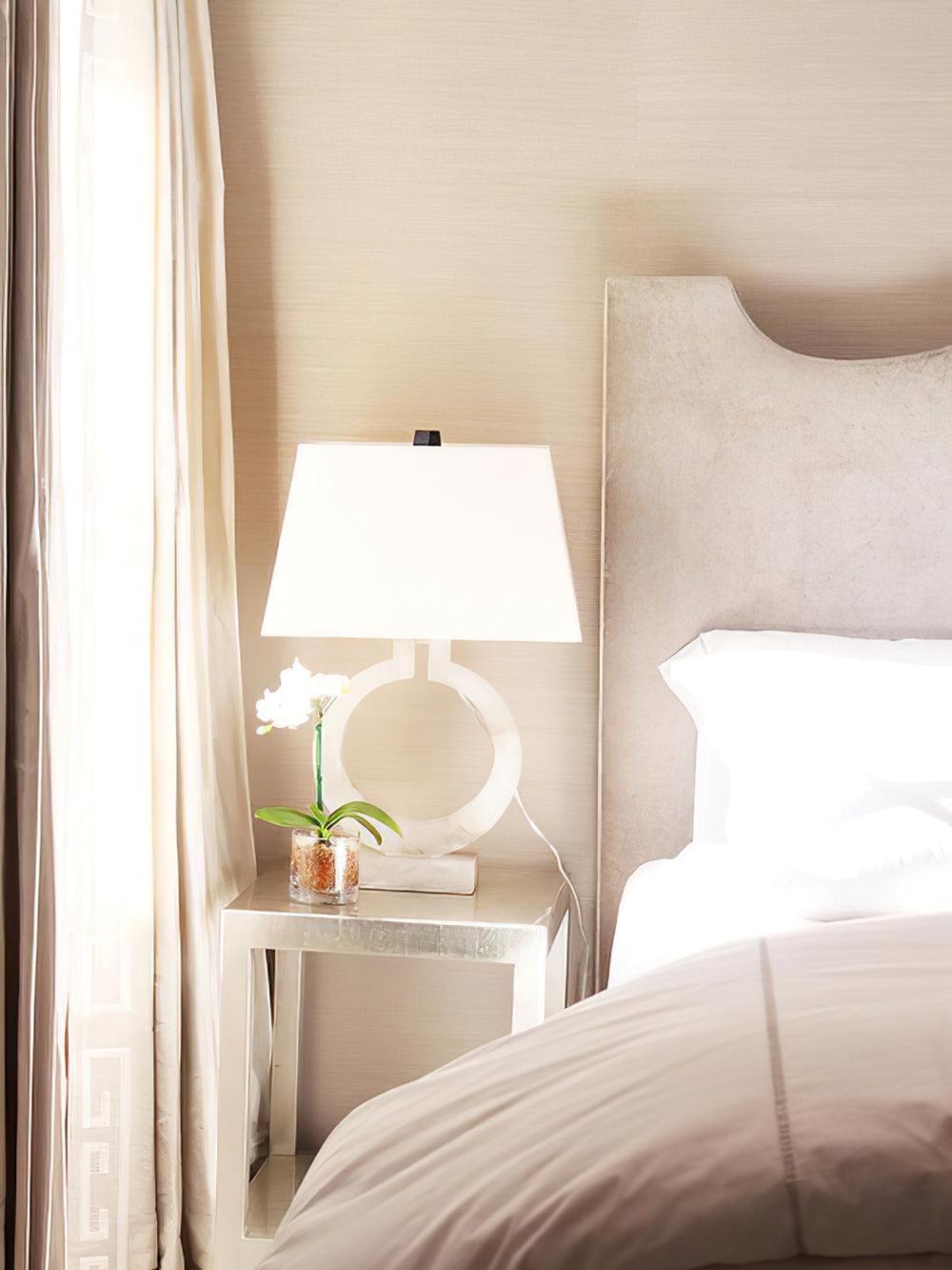 Modern Ring Silhouette Table Lamp with Fabric Shade for Bedside or Living Room