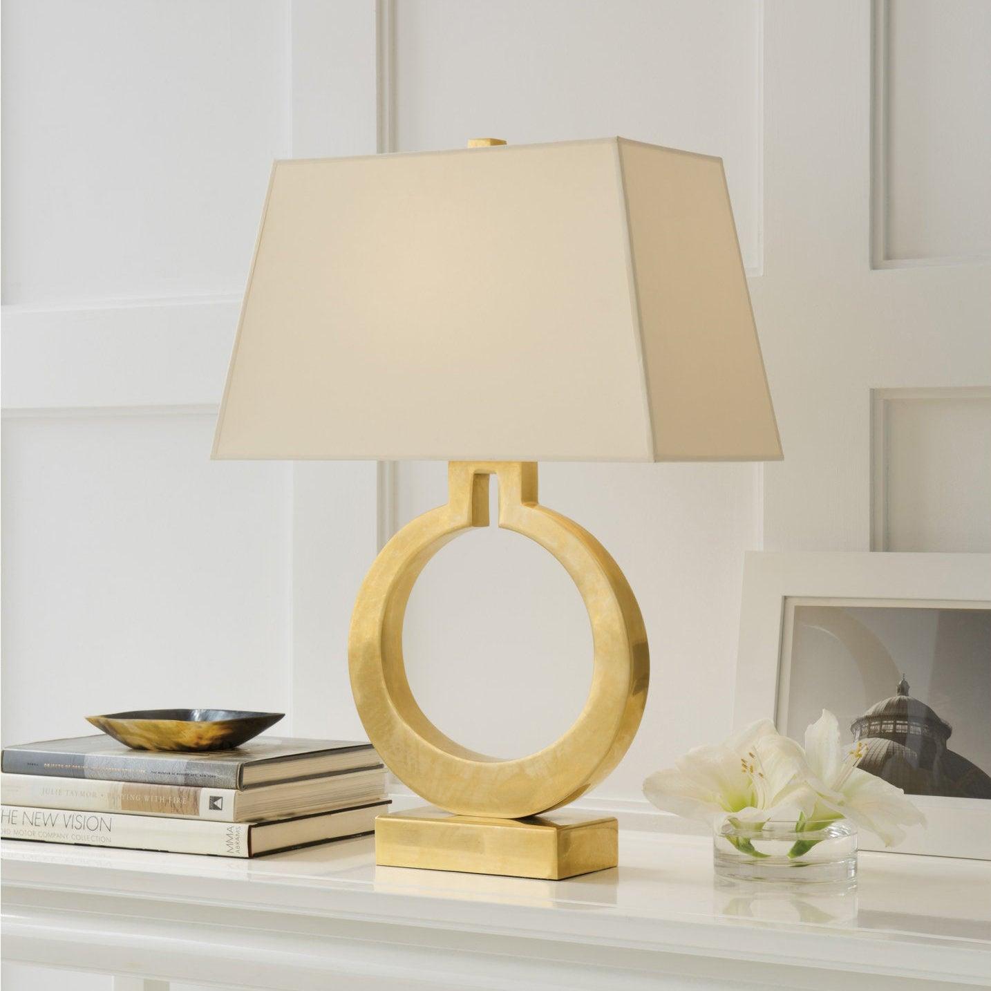 Modern Ring Silhouette Table Lamp with Fabric Shade for Bedside or Living Room
