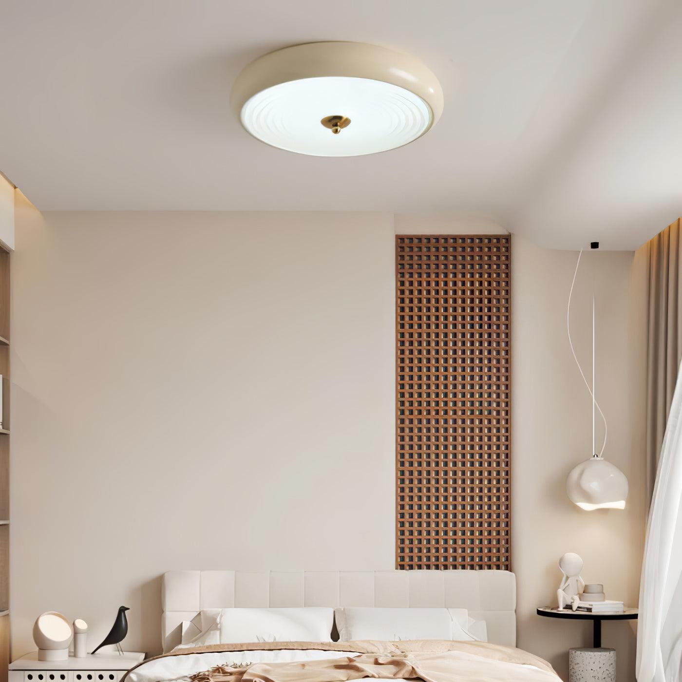 Modern Ripple Glass Flush Mount Ceiling Light Cream Textured Shade Overhead Fixture