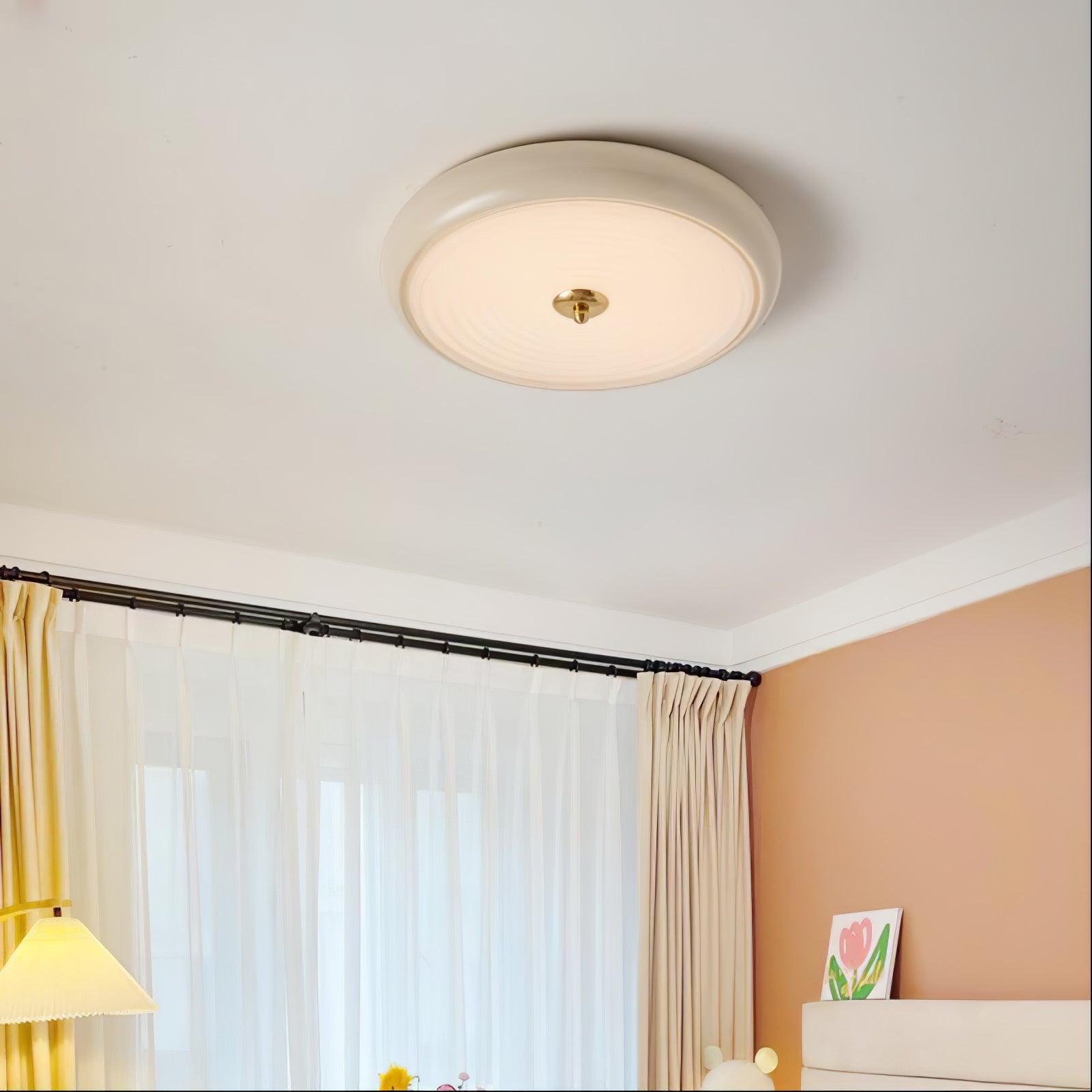 Modern Ripple Glass Flush Mount Ceiling Light Cream Textured Shade Overhead Fixture